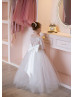 Elbow Sleeves Ivory Lace Tulle Flower Girl Dress